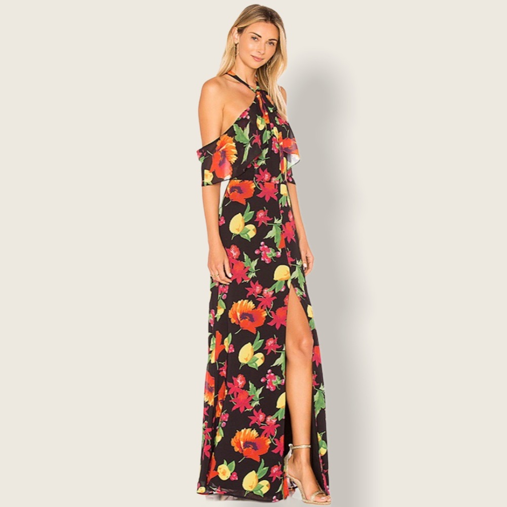 Privacy Please Bennette Side Slit Maxi Dress in Tropical Fruit